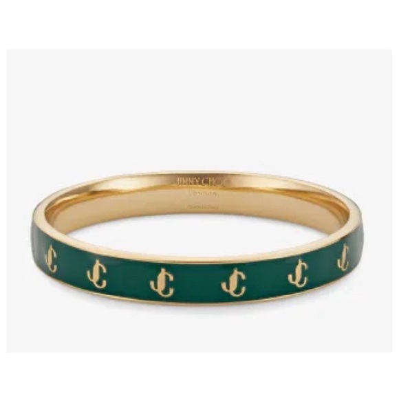 JIMMY CHOO JC Green Enamel Bangle Gold Finish - Picture 1 of 15